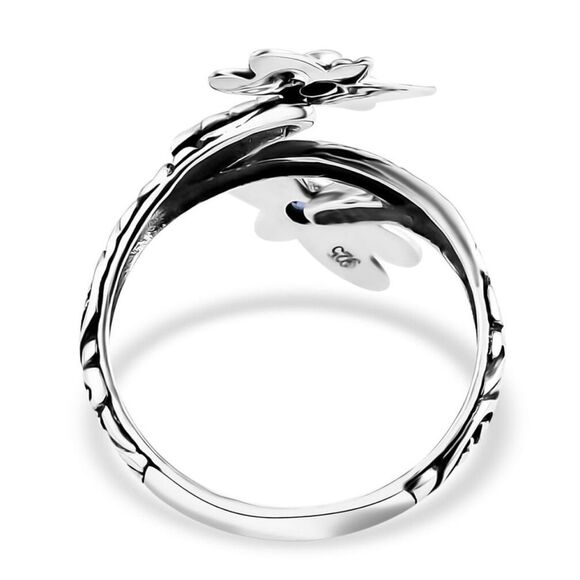 Elegant Sterling Silver Dragonfly Ring Kanchanaburi Blue Sapphires 0.25ctw - Picture 6 of 12